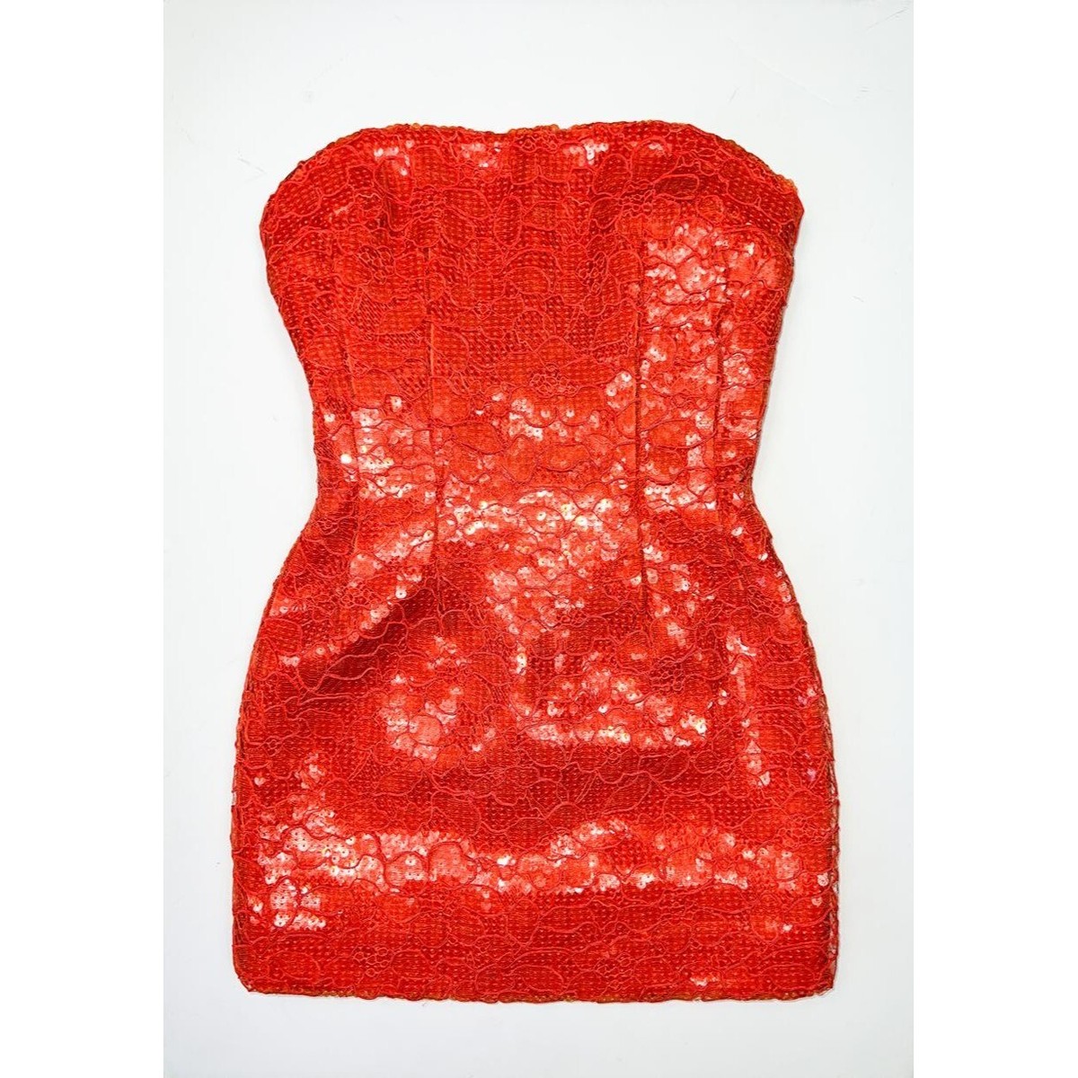 NWT LAQUAN SMITH Spring 2023 Runway Orange Sequin Strapless