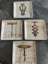 4 French Wine Vineyard Appetizer Snack Cheese Plates 6.5" Ceramic