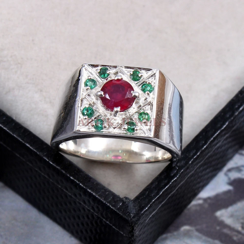 Erhitzter Rubin- Und Onyx-Edelstein Mit 925 Sterlingsilberring Für Herren #1470 - Bild 2 von 4