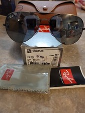 New Ray Ban RB3558 9139/6G Aviator Sunglasses Antique Black w/58mm Silver Mirror