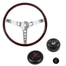 CJ Classics Steering Wheel Kit Walnut Wood Grain 15” 3-Bolt Black Running Hor...
