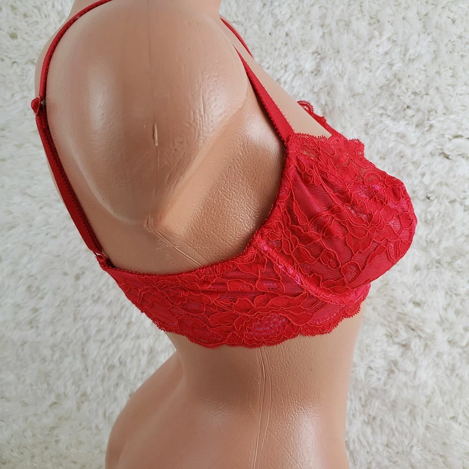 NWT Victoria's Secret 34C Red Lace Mesh Unlined Balconet Sexy Bra - Image 3 of 4