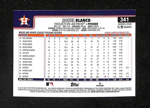 2025 Topps Series 1 - Ronel Blanco #341 Topps Foil Pattern FANATICS EXCLUSIVE - Picture 2 of 2