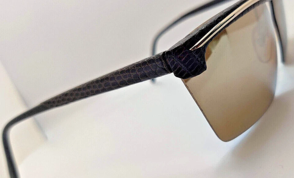 ВИНТАЖНЫЕ очки змеиная кожа искусственные черные и хромированные A 12510 редкие - Изображение 2 из 4