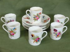 Coalport England Fine China 6 Demitasse Cups  Saucers White Floral