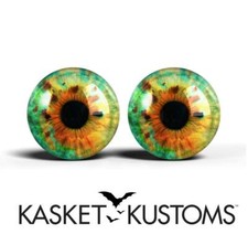 Green Orange Glass Eyes - PIXEL FREE - Realistic Human Doll Eyeballs 2pc