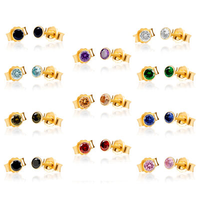 NKlaus Paar 2,5mm 375 Gelb Gold 9 Karat Ohrstecker Kristall Zirkonia Granat Butterfly Verschluss Damen Mädchen 13100