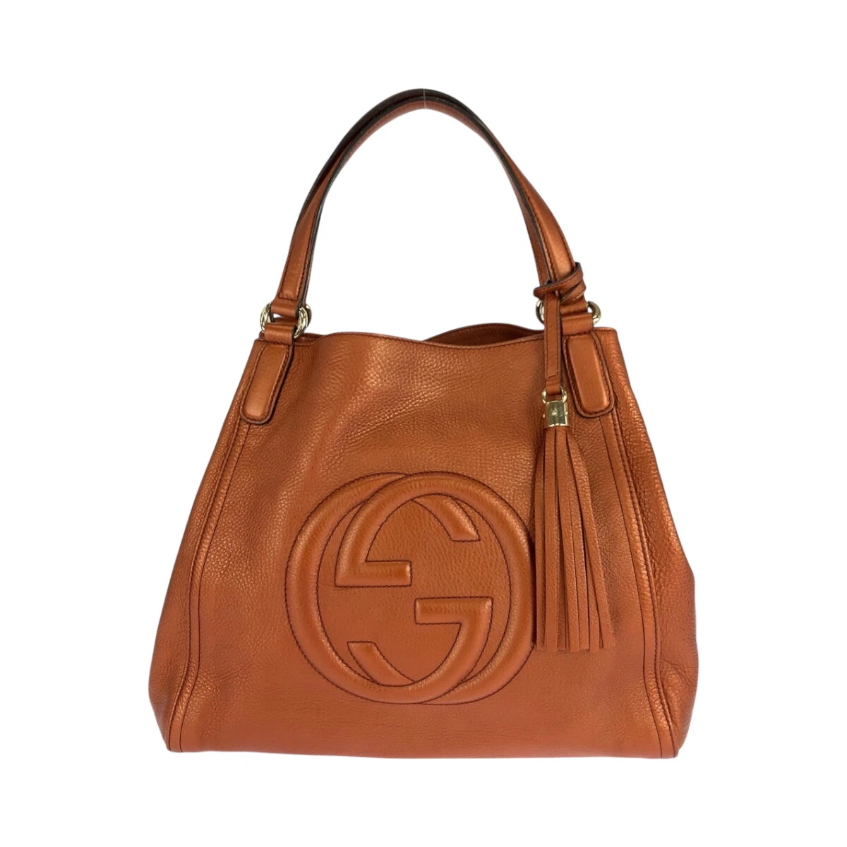 Sac à main bandoulière GUCCI Soho franges imbriquées 282309 cuir bronze GG