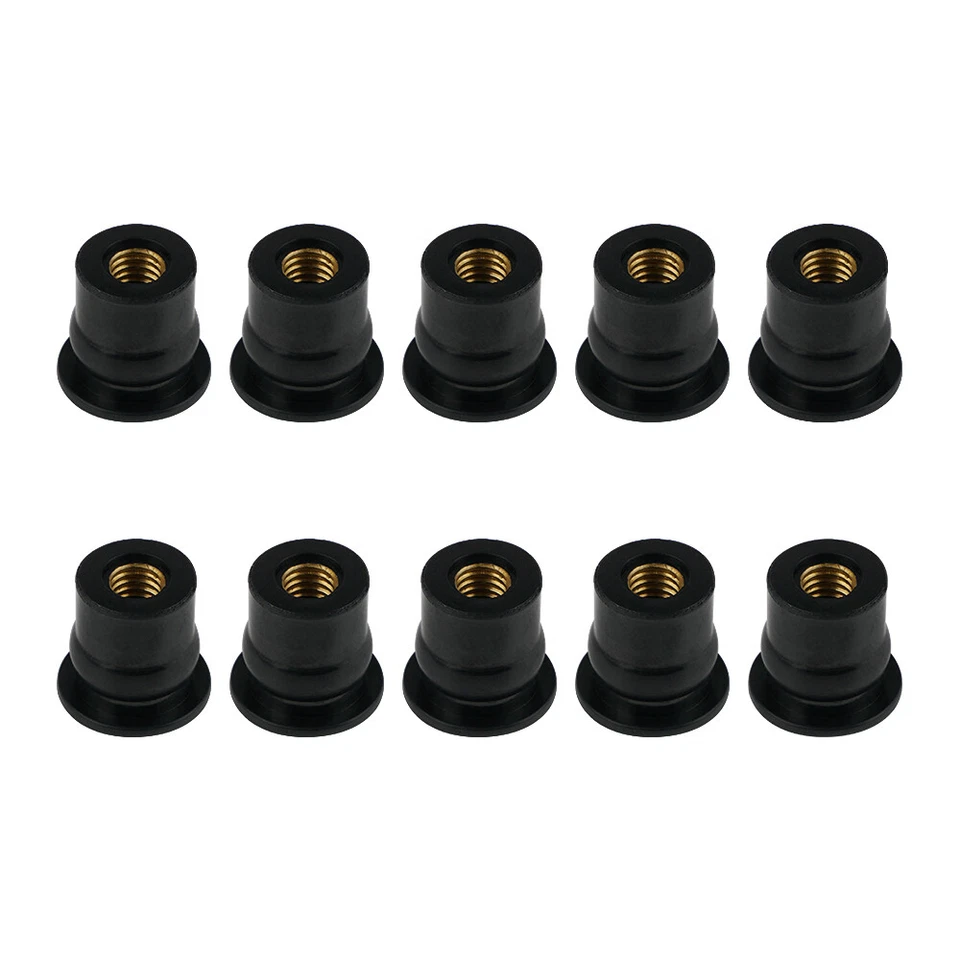 10PCS x M6 Well Nut Rubber Captive Brass Nut 1/2 Inch Black Windscreen Universal - Image 2 of 3