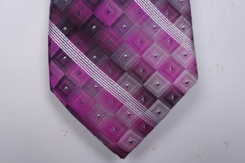 VAN HEUSEN Purple Gray & Burgundy Grid Striped Neck Tie NEW