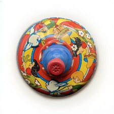 Vintage Ohio Art Spinning Top, TIN TOY LITHO Boy Girl Donkey Cactus 1950's