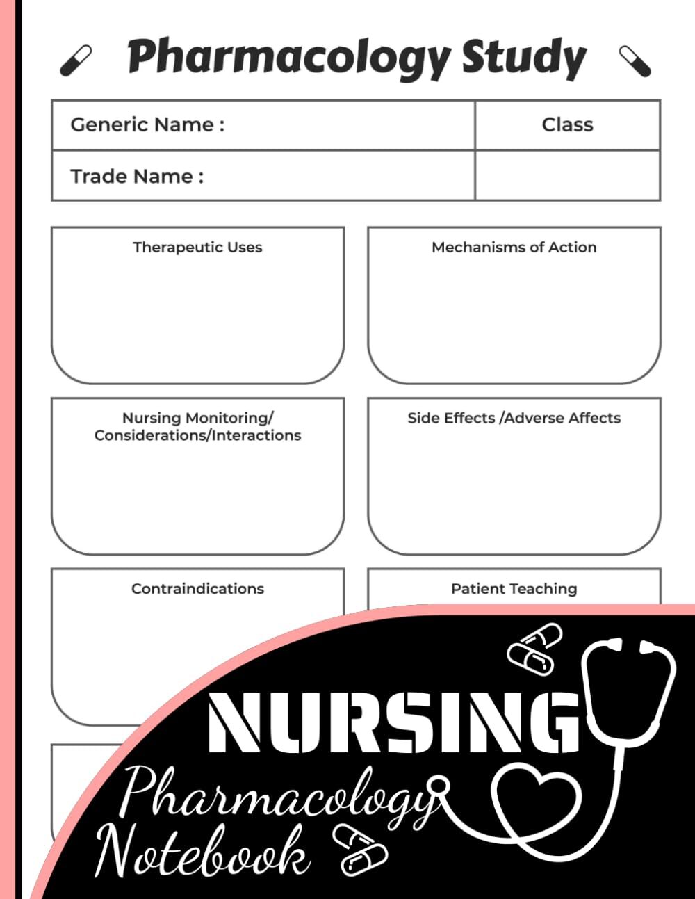 Nursing Pharmacology Notebook with Blank Medication Template and Study Guide-image