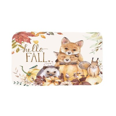 Fall Animal Bath Mat, 17x29 in, Cute Fox Hedgehog Squirrel Pumpkins Leaves Ba...