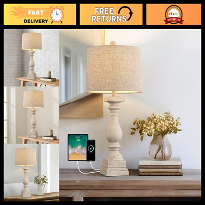 Retro 27'' USB Charging Farmhouse Table Lamp for Bedroom & Living Room - 1 Pack