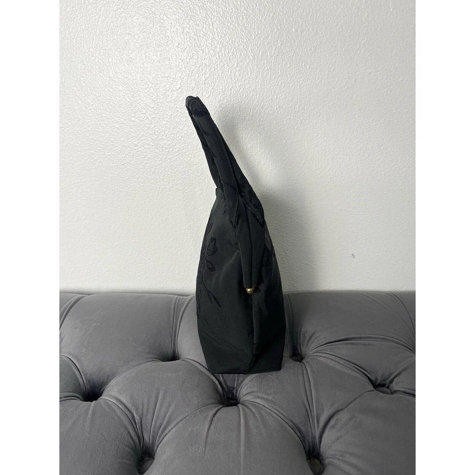 Vintage 90s Y2K Liz Claiborne Black Miniature Top Handle Velour Floral Purse - Image 2 of 4