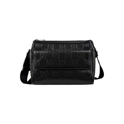 Gucci Umhängetasche schwarz Leder geprägt GG