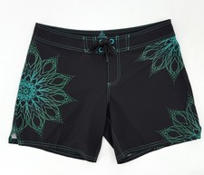 prAna Board Shorts Mens Medium Black Floral Swim Trunks Stretch Drawstring