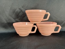 154 - Set Of 3 Vintage Hazel Atlas Moderntone Platonite Pastel Pink Cups