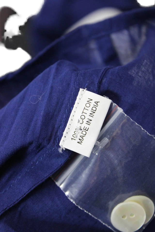 Mini Camisa Vestido Azul Samson Para Mujer Botón Delantero Manga Larga Cuello Talla Pequeña Foto 4 de 4