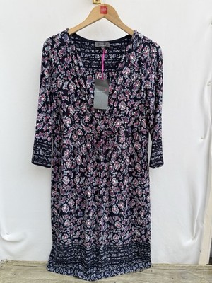 Per Una Floral Midi Dress Navy Pink V Neck 3/4 Sleeve Drape Womens UK 18 NWT