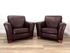 ARMCHAIRS 2 Oxblood Leather Removable Seat Cushion Wood Feet FREE DELIVERY