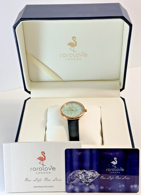 ROROLOVE Women's Analog Quartz Watch 12 Natural Diamonds New
