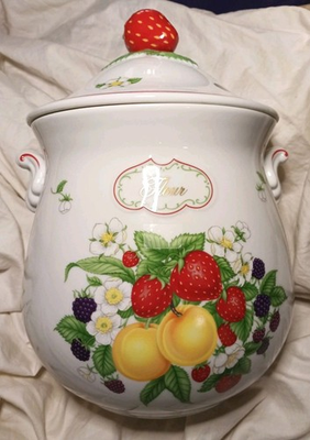 #ad #ad The Lenox Orchard Flour Canister Collection 10quot; Tall VGC Strawberry 1993 $59.99