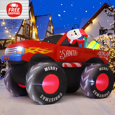 7.5 FT Monster Truck Santa Claus W/Presents Christmas Inflatable Built-in LEDs
