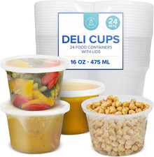16Oz Food Storage  Soup Containers with Airtight Lids - Clear Plastic Deli Cups
