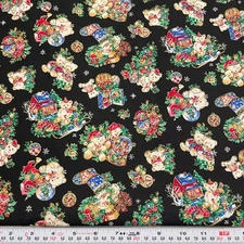 Vintage Metallic Christmas Bears Peter Pan Fabrics Black Cotton by the HALF YARD