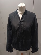 Vintage Tzar Black Silk Bomber Jacket Size Small Ex. Con