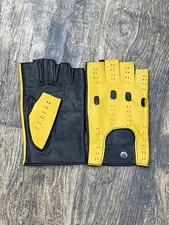 Mens Leather Reverse Stitched Fingerless Half-Finger Riding Gloves