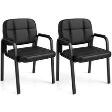Leather Office Reception Chairs Set of 2 w/Padded Armrests, Metal Frame for Home