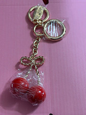 Silver Metal Keychain with Red Bow Charm, Detachable Keyring Modern Fashion