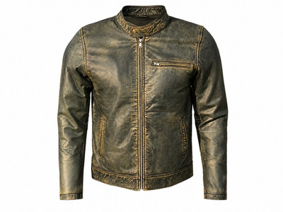 Distressed Brown Leather Jacket Men Cafe Racer Retro Biker Vintage Slim Fit Coat
