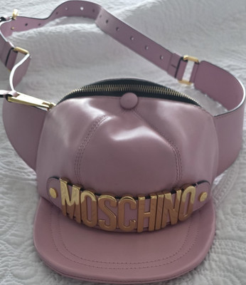Moschino Pink Leather Waist Pack Bag Gold Logo Zipper Hiking Milano Italy
