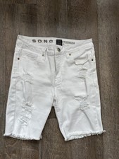 S.O.N.G. Perfect Bermuda High Rise White Distressed Denim Shorts Size 9/29
