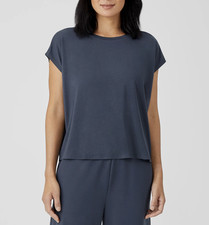 Eileen Fisher Women's Ocean Blue Crewneck Boxy T-Shirt Sz XS