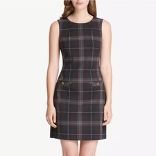 Tommy Hilfiger Sz 16 Plaid Sleeveless Sheath Dress Lined Womens