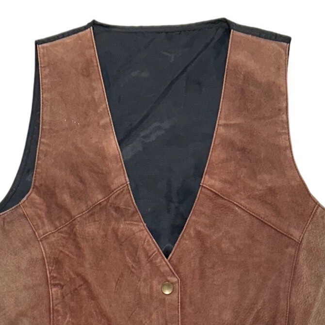 Brown Suede Leather Vest Button Front Classic Wes… - image 2