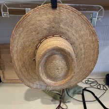 Straw Western Cowboy Hat Wide Brim w/ Brown Hatband Chin Cord