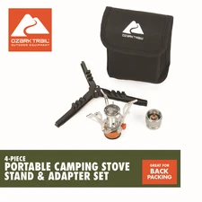 Ozark Trail 4 Piece Portable Camping Stove Adapter and Stand Set, Propane