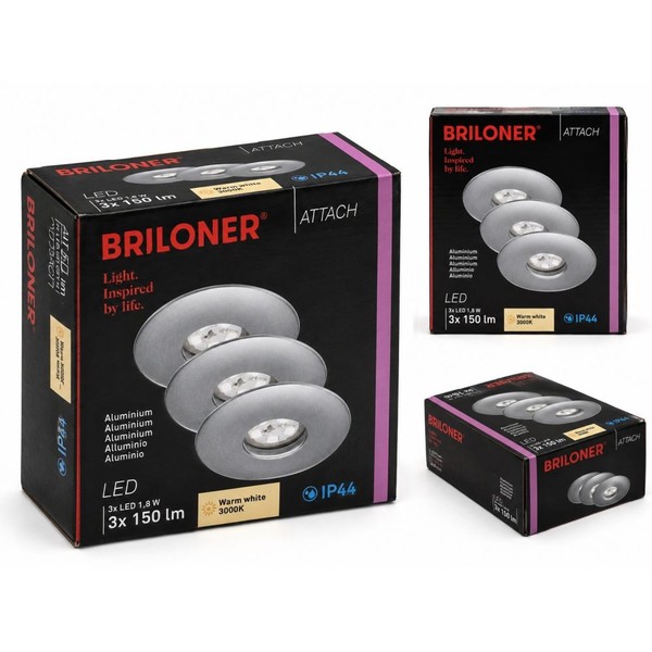 Briloner LED Einbauleuchten 3Er Set Aluminium 1,8W 150Lm 3000K IP44 7240-039-image