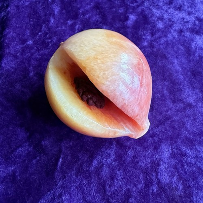 #ad Alabaster 3quot; Stone Fruit Peach Apricot Vintage Exposed Pit Seed Wood Stem $17.95