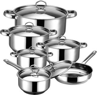 Stainless Steel Pot Pan Saucepan Frying w/Lid Set PFOA Free 12Pc