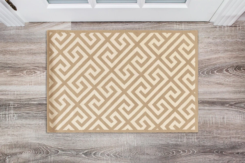 Linon Silhouette Greek Key Hand Hooked Wool 1'10"x2'10" Rug in Beige - Image 2 of 4