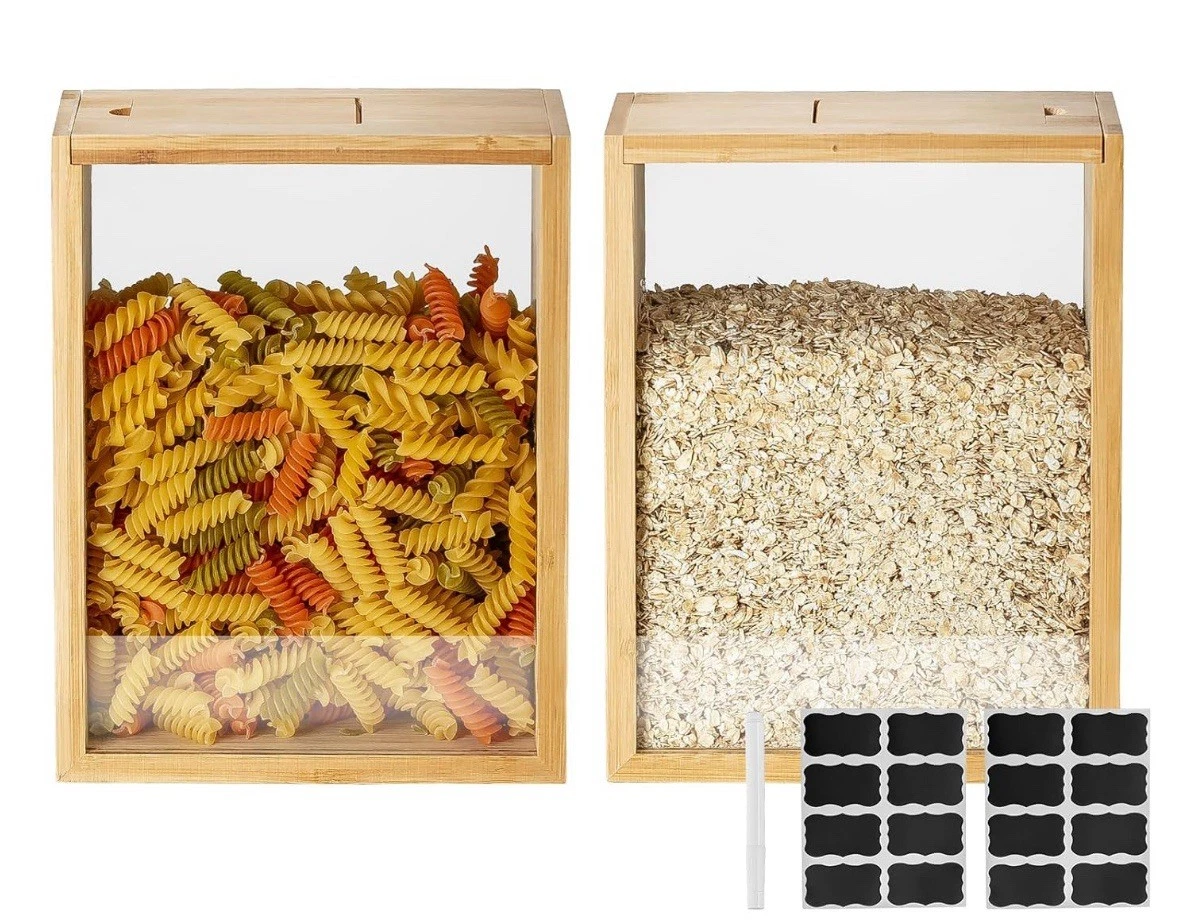 Wissy&Konny Glass Cereal Container 2PACK,Food Dispenser 2L,Glass/bamboo