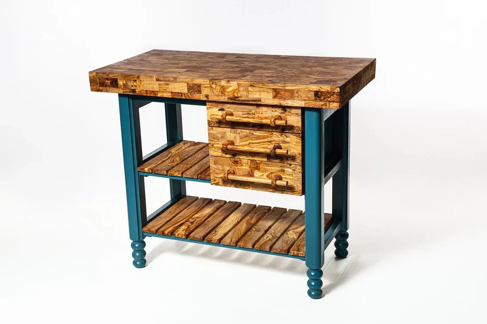 Solid wood kitchen island with drawers for organization