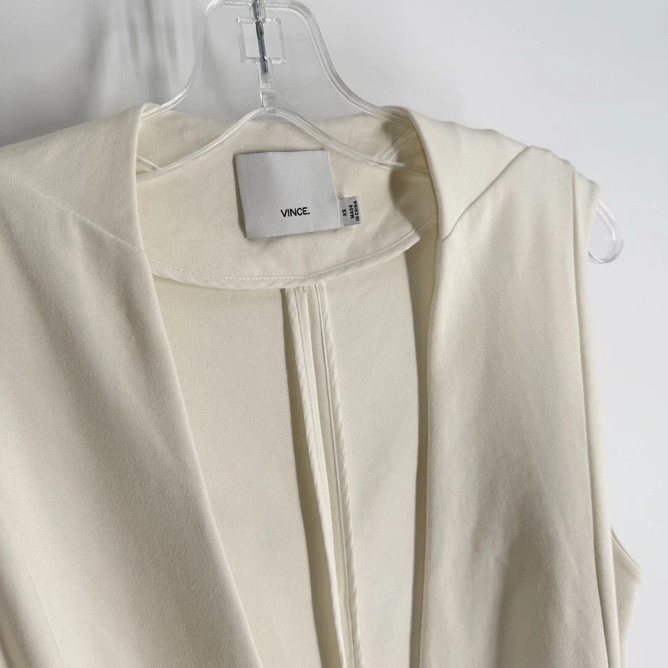 Chaleco tejido Vince Ponte para mujer talla XS marfil frente abierto bolsillos con cinturón palangre Foto 2 de 4