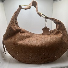 Tan/ Golden Boho Genuine Leather Hobo Shoulder Crescent Bag Purse
